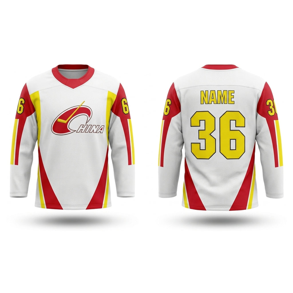 China 中华人民共和国 white hockey jersey 2024