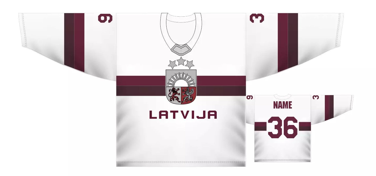 Latvia hockey jersey white design 2025