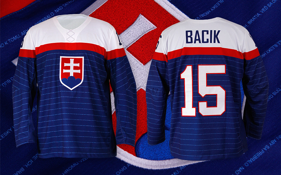 Slovakia blue jersey authentic with embroideries and twill numbers and name