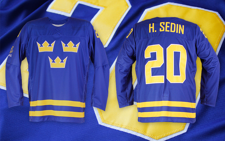 Sweden blue jersey authentic with embroideries and twill numbers and name